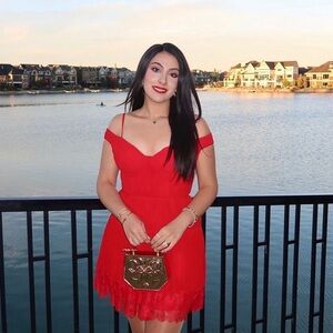 Self portrait red off shoulder dress  US 6